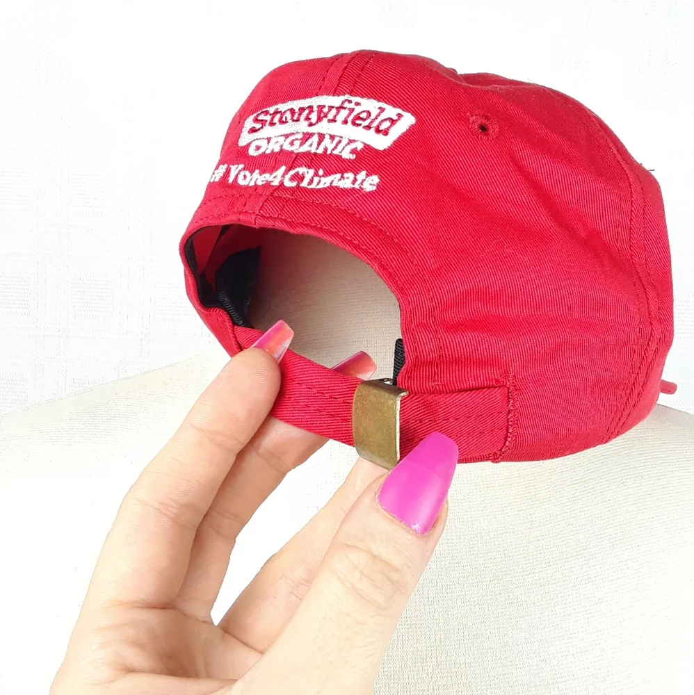 Hat Make Earth Cool Again Stonyfield Mens Womens Visor Cotton Hat Adjustable Red